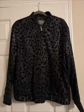 Primark Black and Gray Leopard-Print Bomber Jacket
